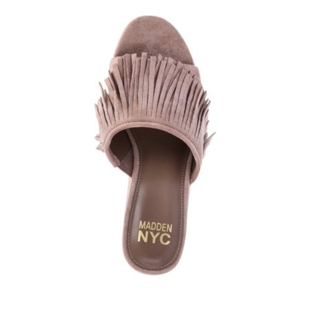 Madden NYC Fringe Platform Wedge Slides Taupe Size 8 New NWT - Picture 4 of 9